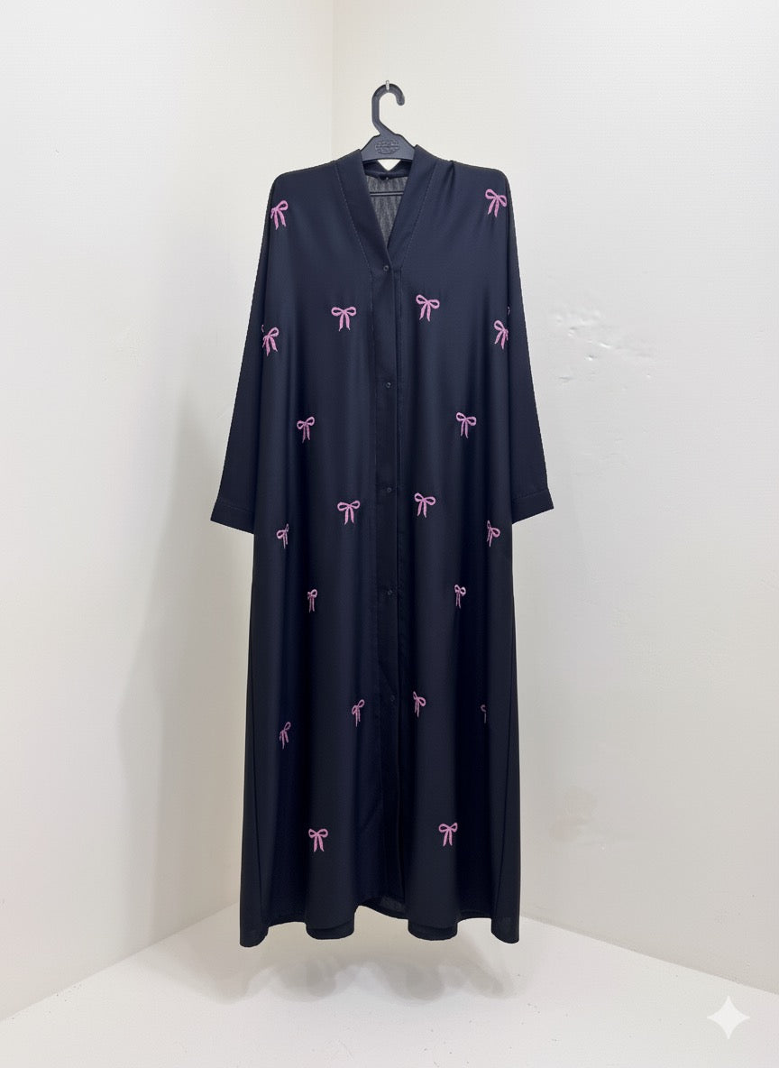 Black Pink Bow abaya