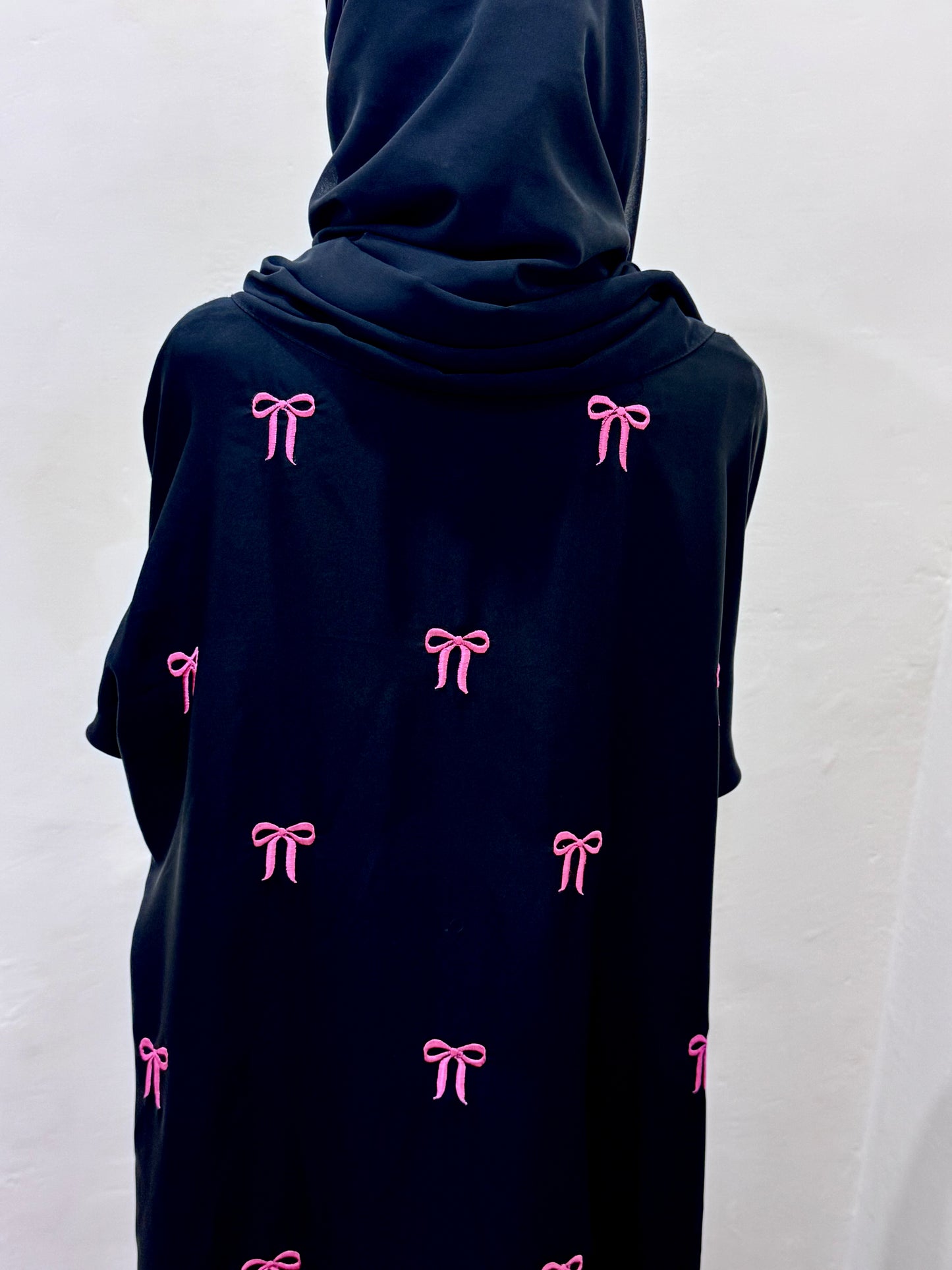 Black Pink Bow abaya